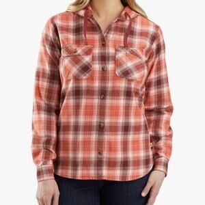 Carhartt Redwood Plaid Hooded Long Sleeve Button‎ Jacket Size XS